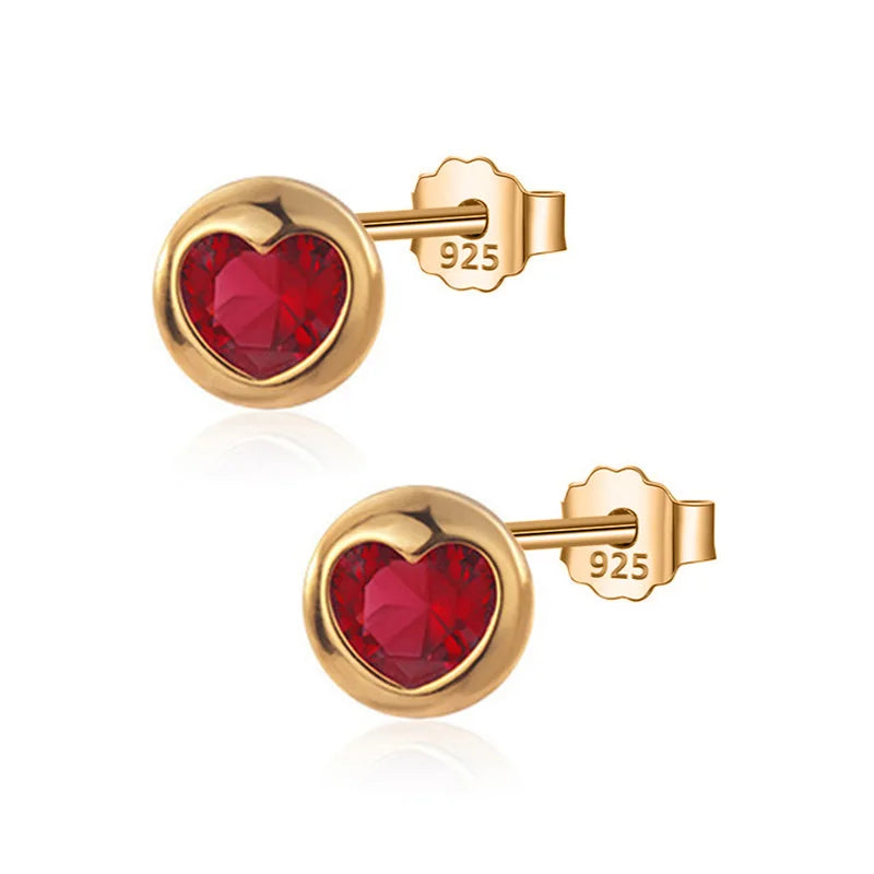 Round Heart Deer Red CZ Stud Earrings DA196