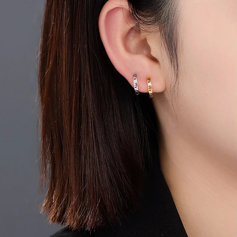 TrustDavis 925 Sterling Silver Women's Fashion Hollow Roman Numeral Hoop Earrings for Women Girls Jewelry Gift DS4336