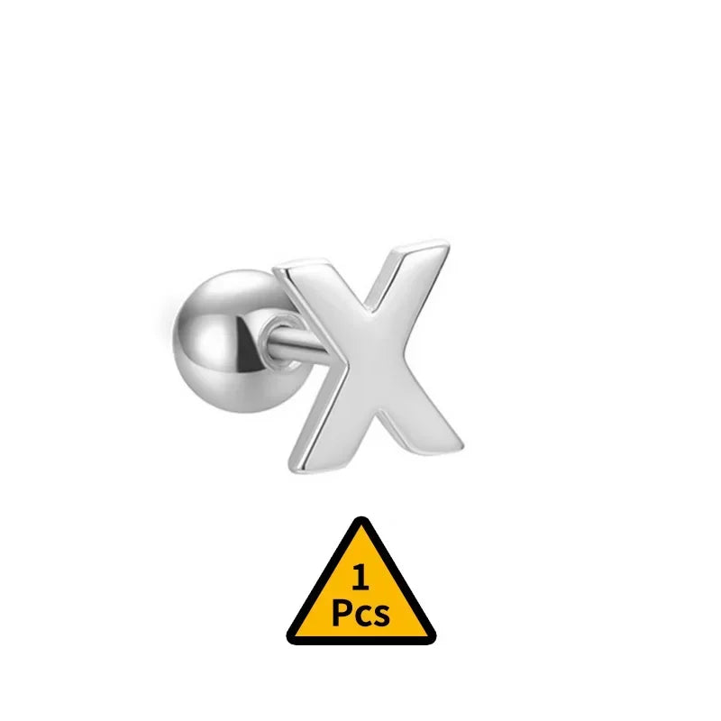 TrustDavis Real 925 Sterling Silver Stud Earrings 26 Letter CZ Screw Beads For Women Children Baby Minimalist Jewelry DA2559