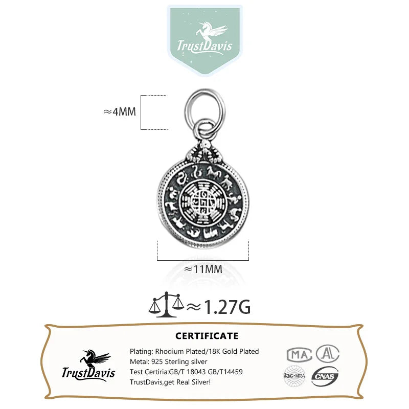 TrustDavis Fashion Real 925 Sterling Silver Retro Graphics Charms Pendant for Bracelet Necklace DIY Accessories Jewelry DZ1746