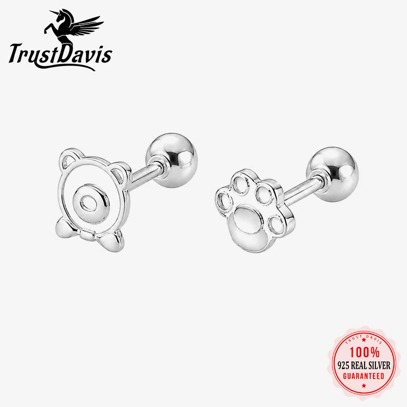 Bear Paw Screw Earrings for Women Daily Wear Jewelry Gift DS4982