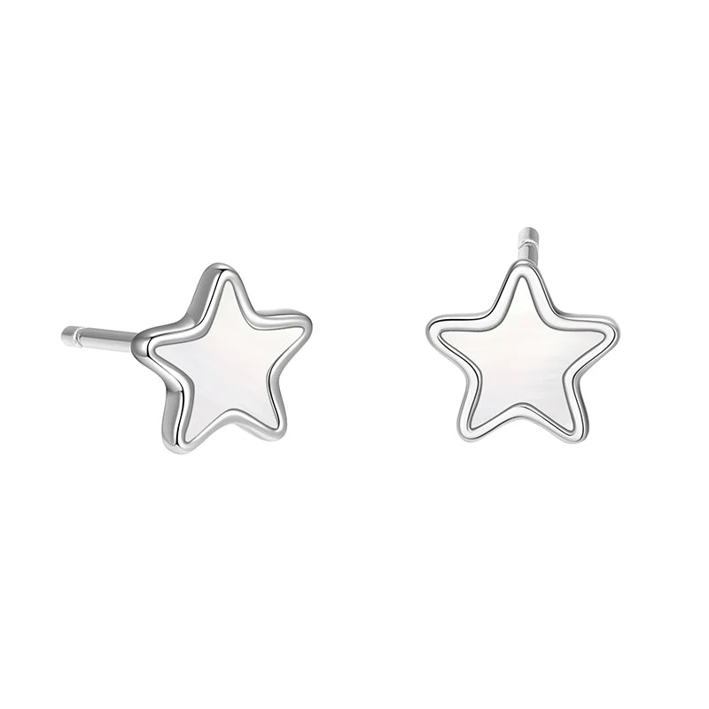 TrustDavis 925 Sterling Silver Women's Fashion Simple White Mother-of-pearl Star Earrings for Women Girls Jewelry Gift DS4664