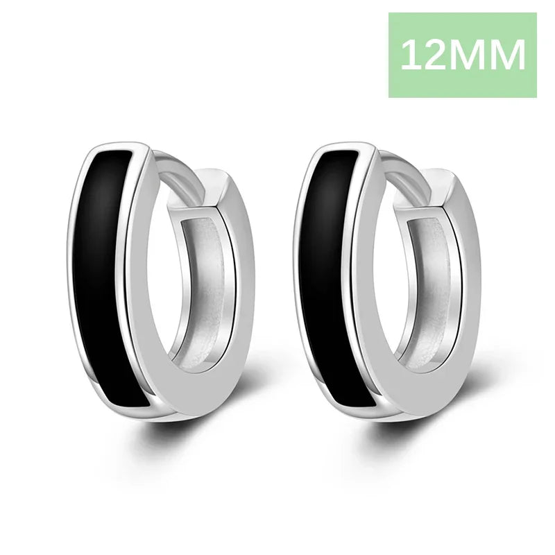 TrustDavis 925 Sterling Silver Hoop Earrings Black White Hoops Birthday Gift for Women Huggie Silver 925 Jewelry Brincos DA1800