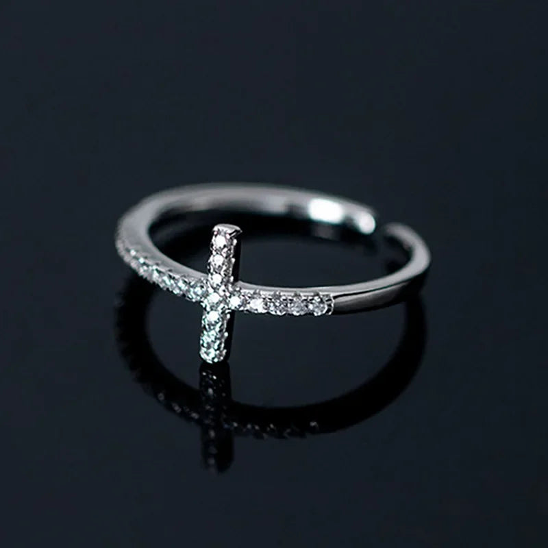 925 Sterling Silver Cross Zircon Open Ring DS4138