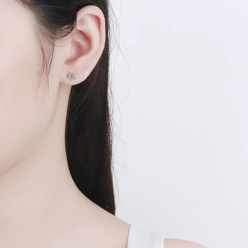 TrustDavis Real 925 Sterling Silver Screw Stud Earrings Fashion Hollow Star Beads Earring For Women Wedding Fine Jewelry DA2557