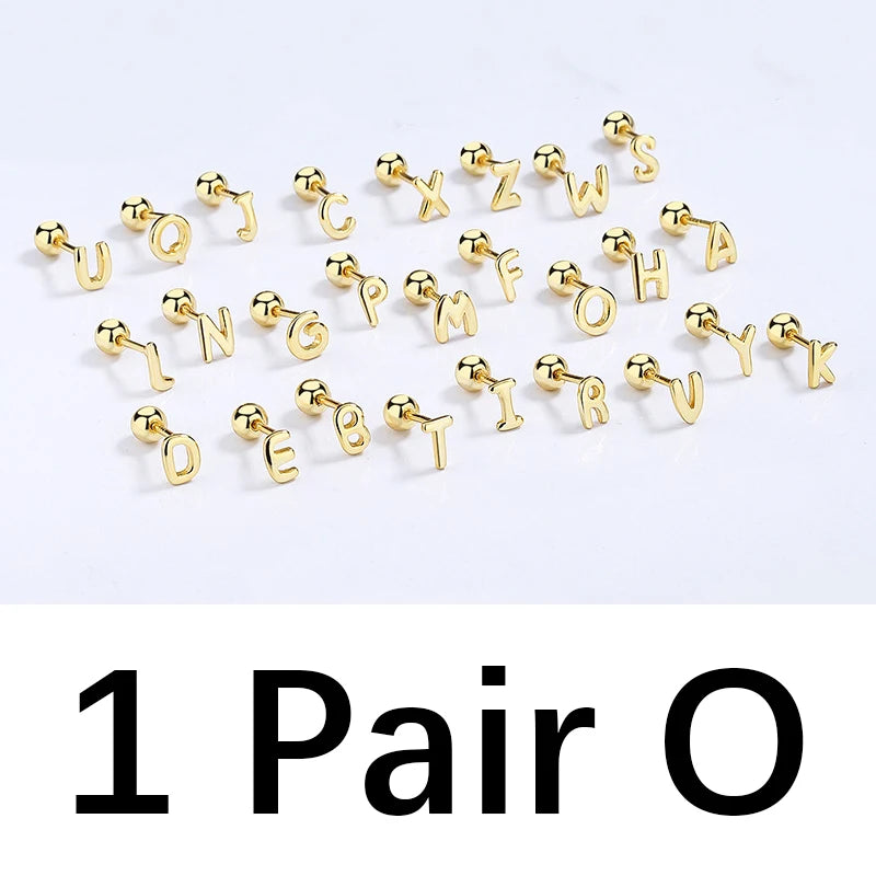 TrustDavis Real 925 Sterling Silver 26 Letter Screw Beads Stud Earring For Women Children Baby Minimalist Fine Jewelry DA2867