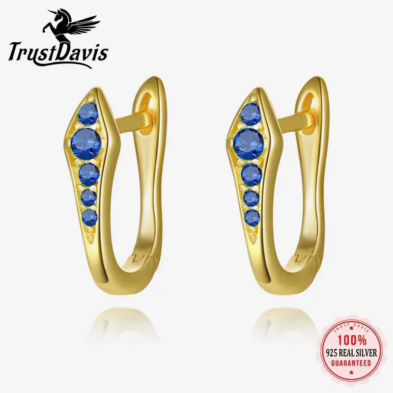 TrustDavis Girls 925 Sterling Silver Fine Colored Zircon Hoop Earrings for Women Lady Wedding Party Fine S925 Jewelry DS4324