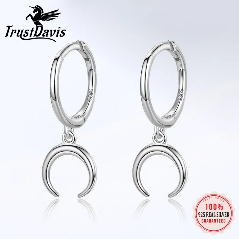 Trustdavis Real 925 Sterling Silve Star Dangle Hoop Earrings for Women Punk Rock Fine Birthday Christmas Presents Jewelry DA491