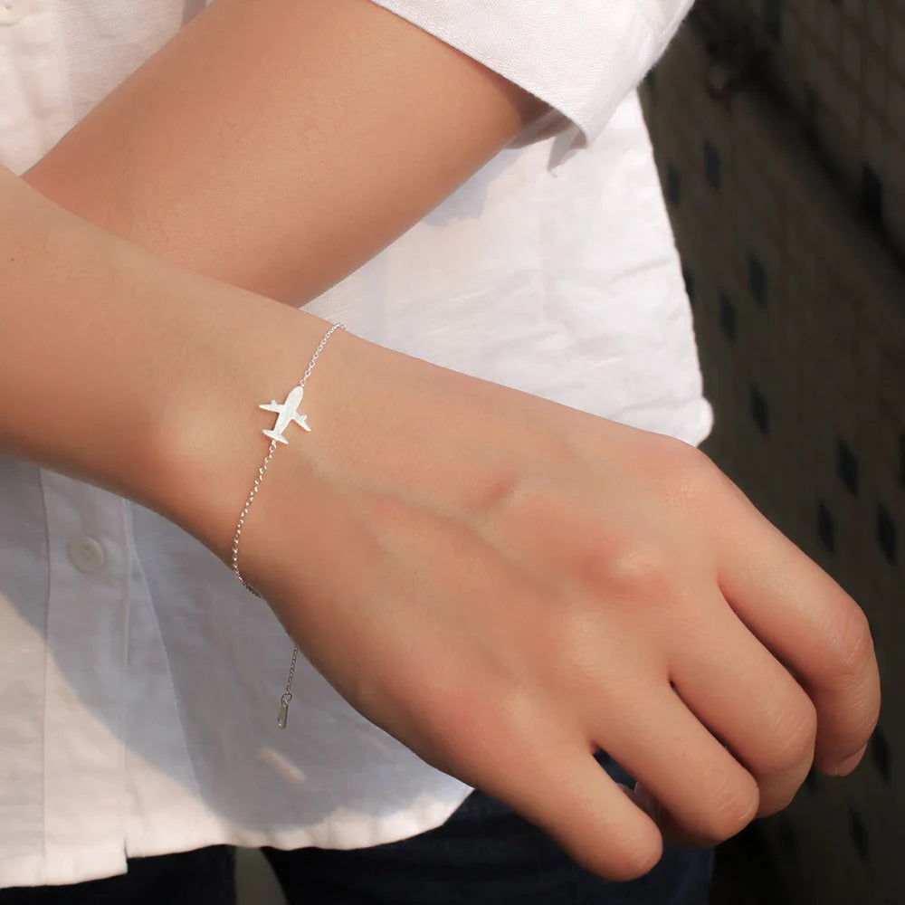 925 Sterling Silver Cute Plane Aircraft Earring Ring Pendant Necklace DA456