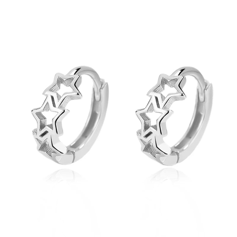 TrustDavis Real 925 Sterling Silver Sweet 18K Gold Hollow Star Charm Hoop Earrings For Women Office Lady Fine 925 Jewelry DG0118