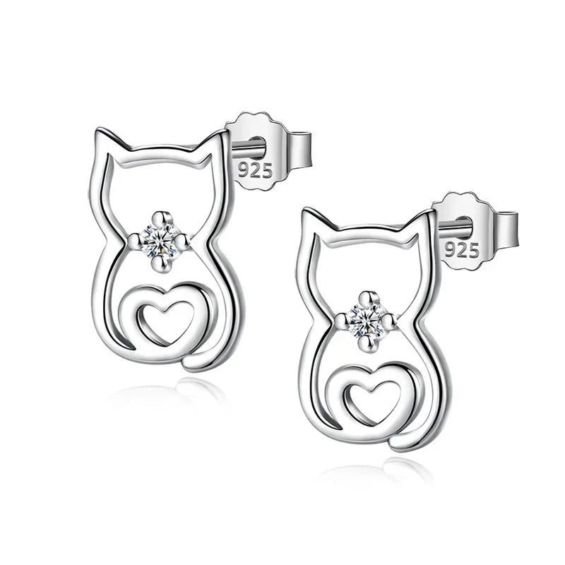 Cute Animal Hollow Cat Stud Earrings DA551