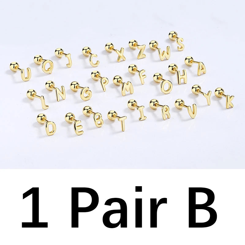TrustDavis Real 925 Sterling Silver 26 Letter Screw Beads Stud Earring For Women Children Baby Minimalist Fine Jewelry DA2867