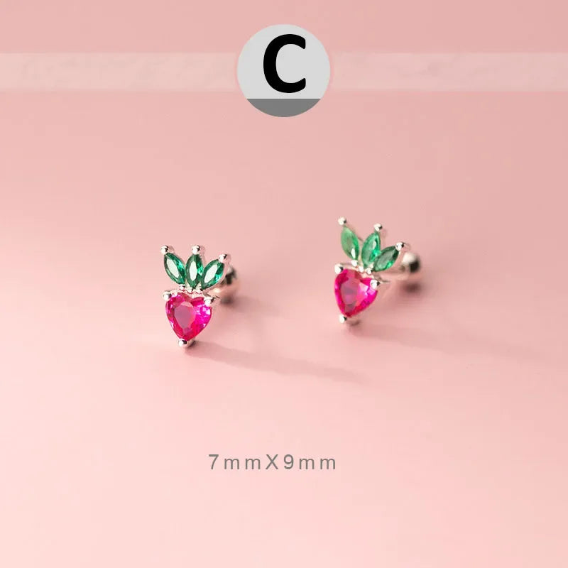 Trustdavis Real 925 Sterling Silver Sweet Fruit Peach Grapes Radish Cherry Screw Stud Earrings For Women Wedding Jewelry DB1327