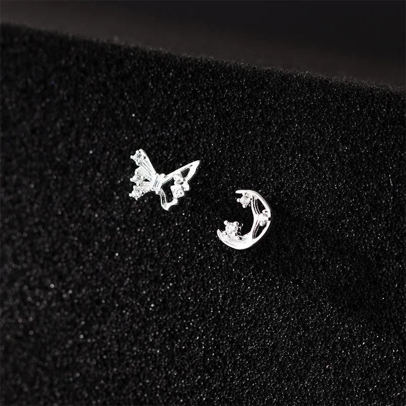 Cute Butterfly Moon Charm Stud Earrings DS4170