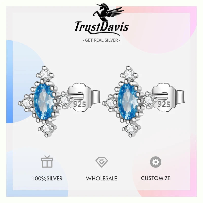 Trustdavis Real 925 Sterling Silver Sweet Geometry Zircon Stud Earrings for Women Wedding Party Fine S925 Jewelry DA3217