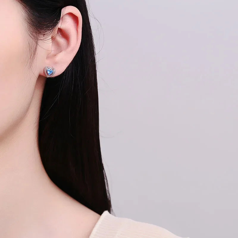 TrustDavis Girls Real 925 Sterling Silver Heart Colorful Zircon Stud Earrings for Sweet Daugther Fine S925 Jewelry DS4505