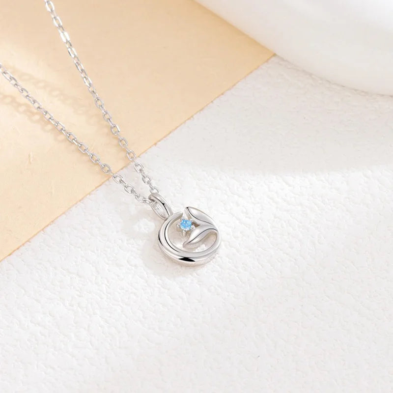TrustDavis Plata de Ley 925 auténtica moda mujer Simple cola de pez collar de circón azul para mujeres niñas regalo joyería DS4237