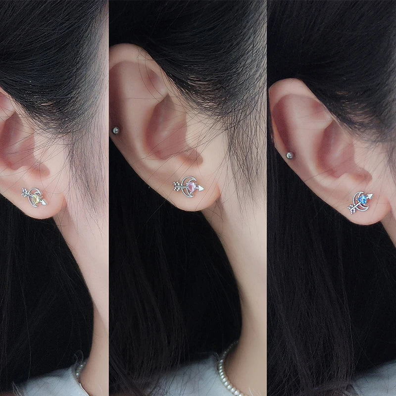 Trustdavis Real 925 Sterling Silver Sweet Heart Moon Zircon Stud Earrings for Women Wedding Party Fine S925 Jewelry DA3219