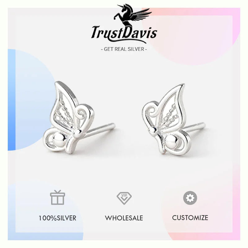 Butterfly Wing Silver Stud Earrings DS4892