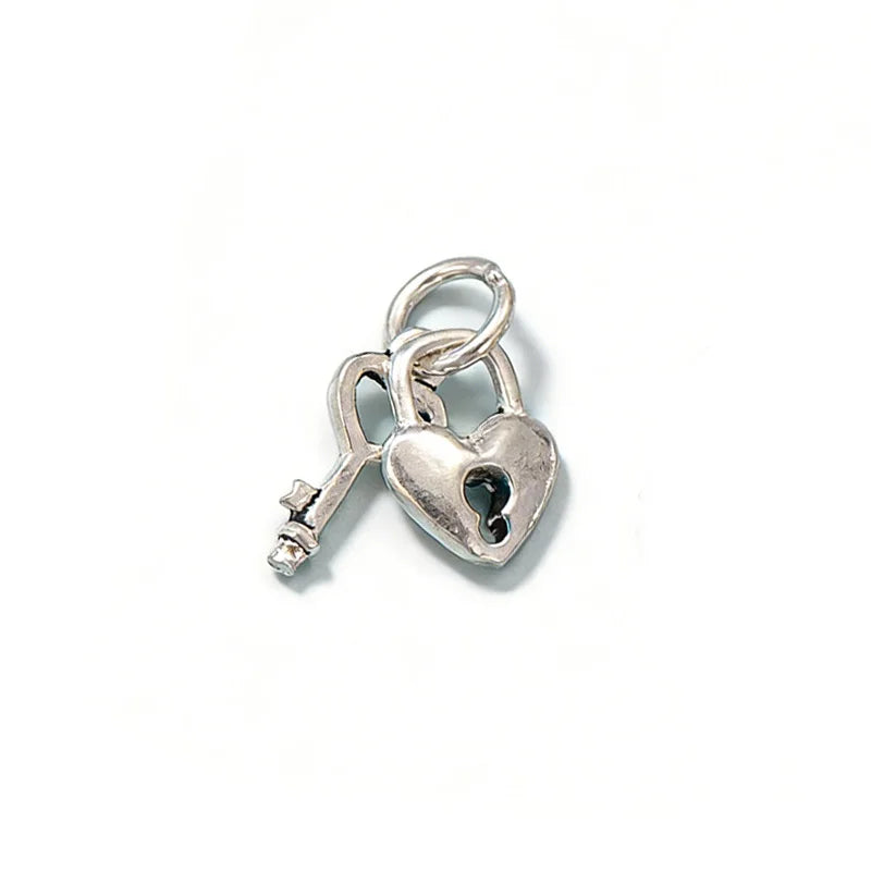 TrustDavis 925 Sterling Silver Fashion Classic Heart Lock & Key Pendant DIY Necklace Bracelet Accessories Fine Jewelry DZ1852