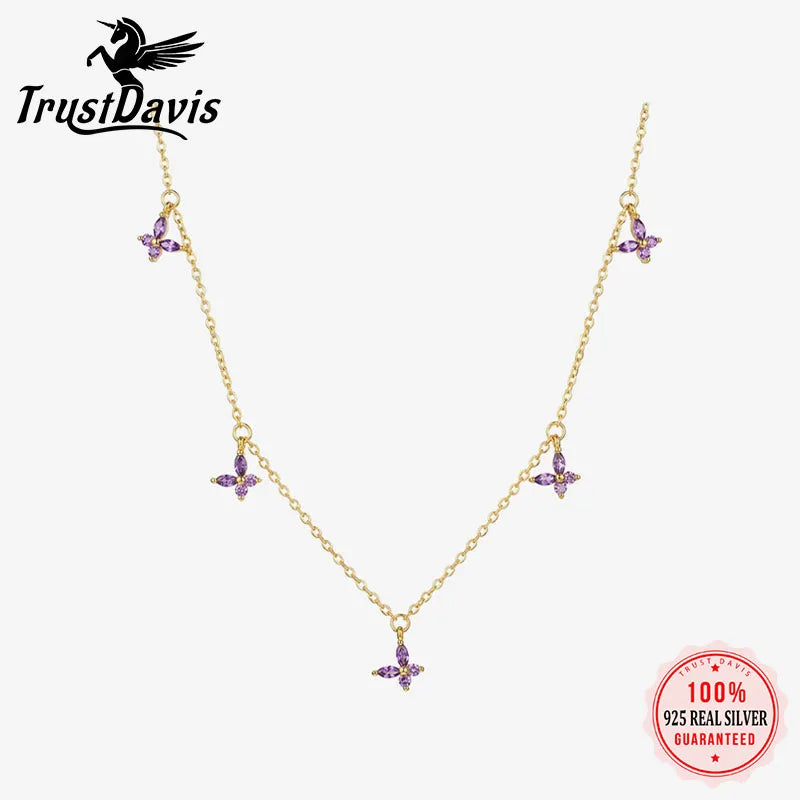 Real 925 Sterling Silver Zircon Butterfly Necklace and Bracelet DS4944