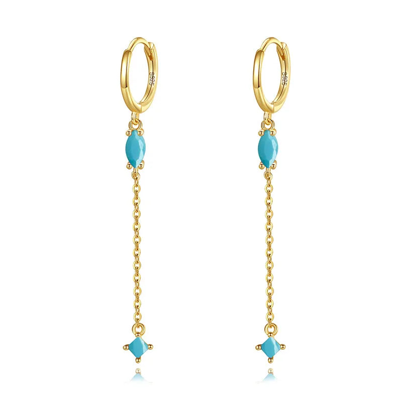 TrustDavis Real 925 Sterling Silver Fashion Colour Zircon Tassel Chain Hoop Earring For Women Wedding Party Fine Jewelry DA2707