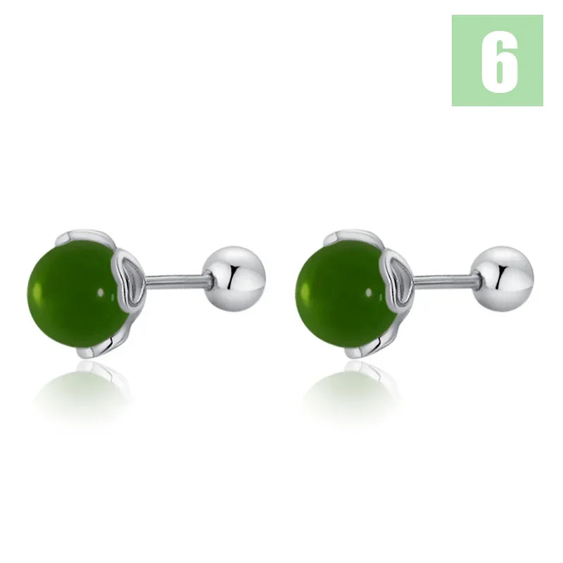 TrustDavis Real 925 Sterling Silver Agate Round Bead Screw Stud Earrings for Women Girls Minimalist Fine Jewelry DS4103