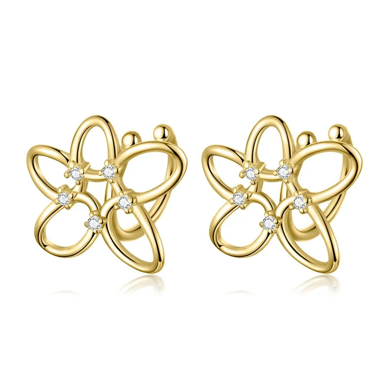 TrustDavis Real 925 Sterling Silver Sweet Flower Ear Cuff Clip On Earrngs for Women Daugther Girl Party Jewelry DS3644