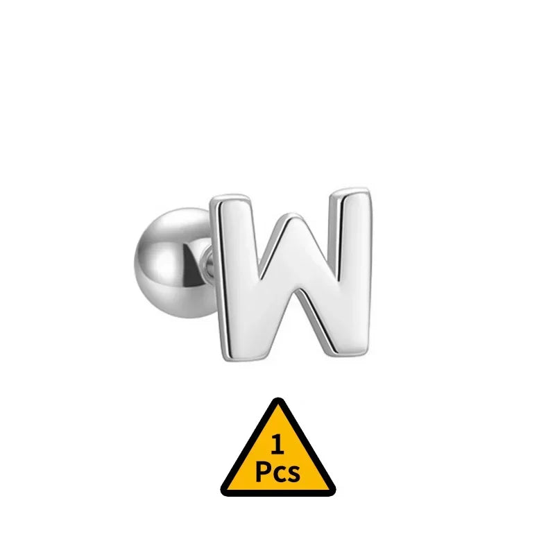 TrustDavis Real 925 Sterling Silver Stud Earrings 26 Letter CZ Screw Beads For Women Children Baby Minimalist Jewelry DA2559