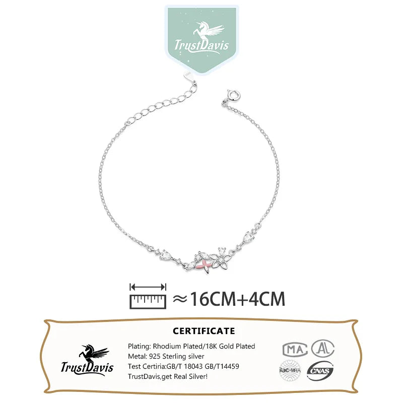 TrustDavis Flower Zircon Bracelet 925 Sterling Silver Sweet Fashion Bracelet for Women Wedding Birthday Fine S925 Jewelry DS4129