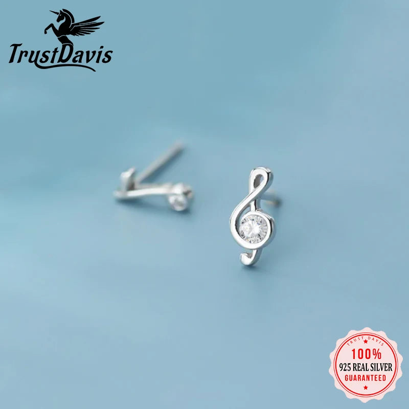Trustdavis Girls Real 925 Sterling Silver Music Note Stud Earrings Girls Daughter Birthday Party Gift Jewelry DS4276