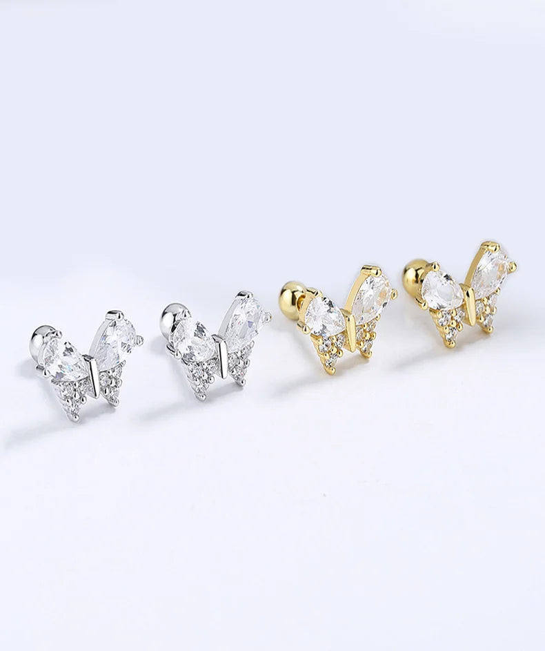 Butterfly Shiny CZ Screw Stud Earrings DA3167