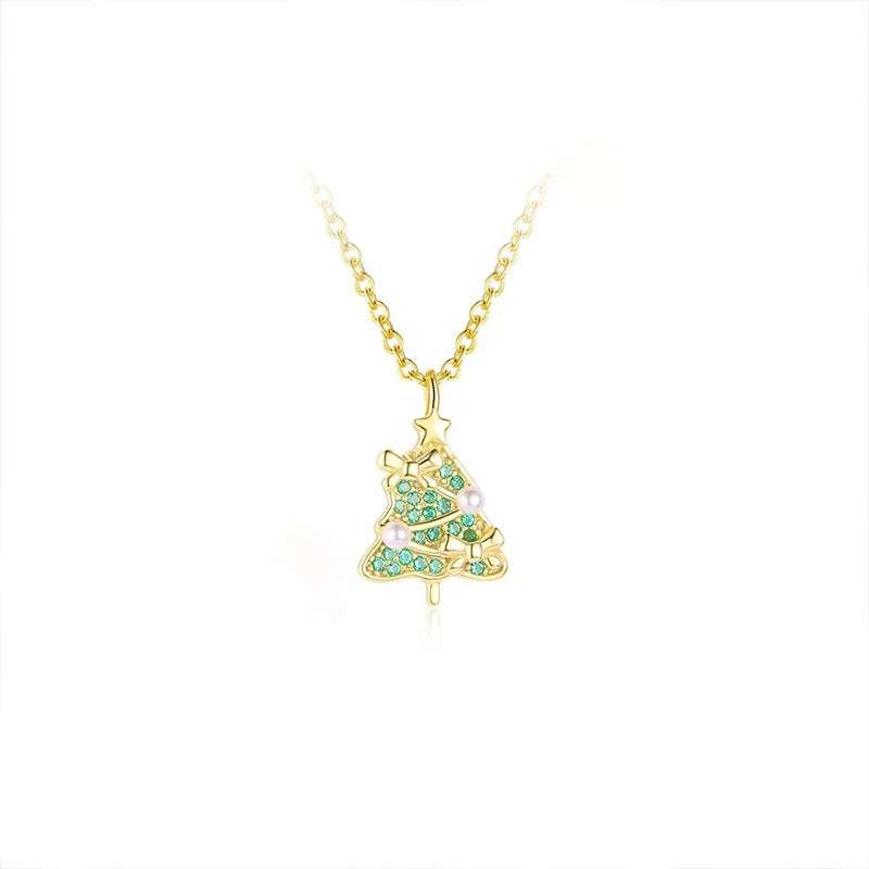 TrustDavis 925 Sterling Silver Women's Fashion Simple Christmas Tree Snowman Set for Women Girls Christmas Jewelry Gift DS4696