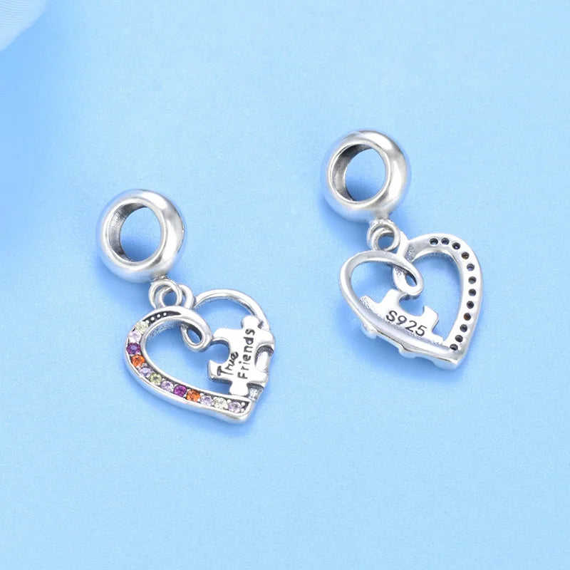 TrustDavis New Real 925 Sterling Silver Fashion Cute Romantic Heart Charm Pendant Handmade DIY Accessories Wholesale DZ1633