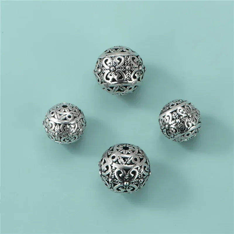 TrustDavis Real 925 Sterling Silver Retro Round Pattern Charm Interval Bead DIY Fit Necklace Bracelet Accessories Jewelry DZ693