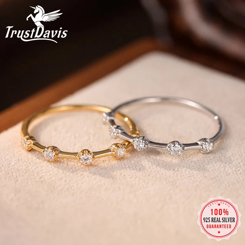 TrustDavis Real 925 Sterling Silver Women's Fashion Simple Star Trail Index Finger Ring for Women Girls Fine Jewelry Gift DS4688