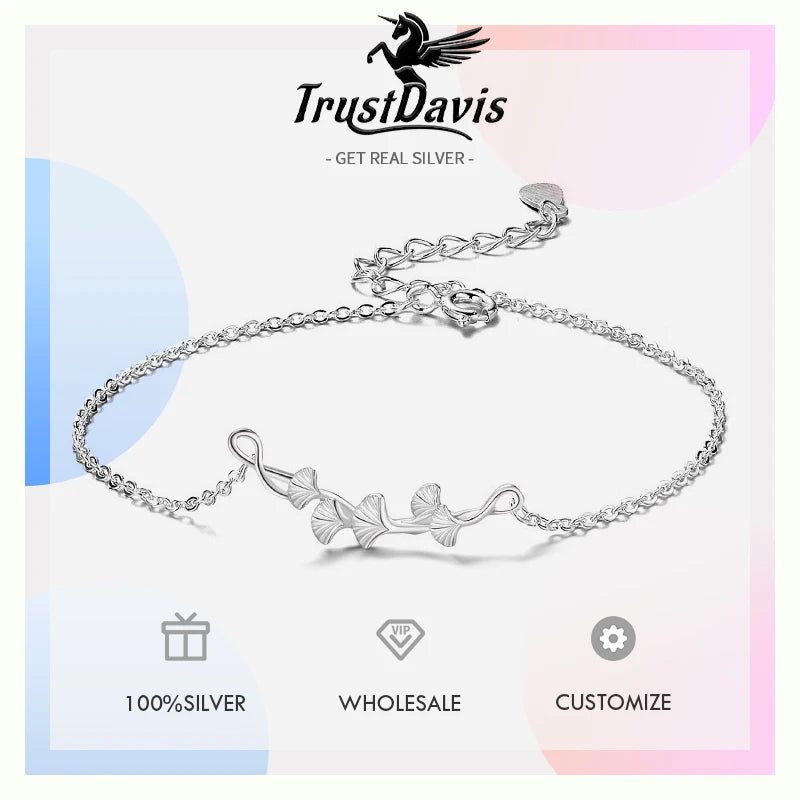 TrustDavis 100% 925 Sterling Silver Fashion Women's Jewelry Ginkgo Leafy Bracelet For Wife Best Firend Gift DS4184