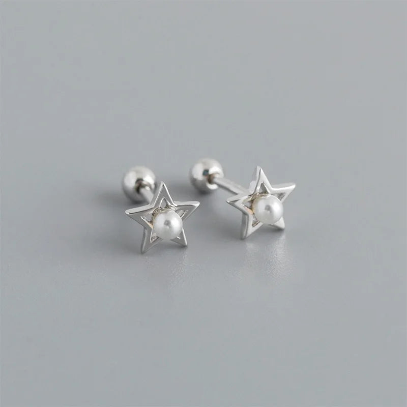 Pendientes TrustDavis de Plata de Ley 925 a la moda para mujer, pendientes simples con forma de estrella y perla para mujer y niña, regalo de joyería DS4329