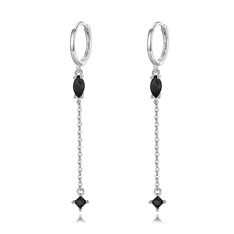TrustDavis Real 925 Sterling Silver Fashion Colour Zircon Tassel Chain Hoop Earring For Women Wedding Party Fine Jewelry DA2707