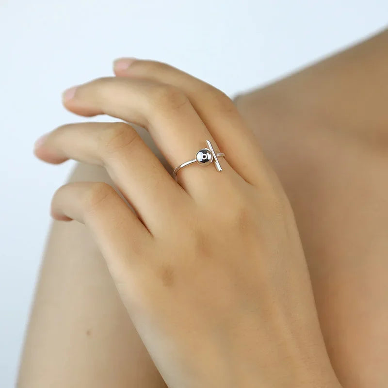 TrustDavis 100% 925 Real Sterling Silver Fashion Jewelry Beads Stick Cocktail Ring Sizable 5 6 7 Girls Kids Xmas Gift DA156