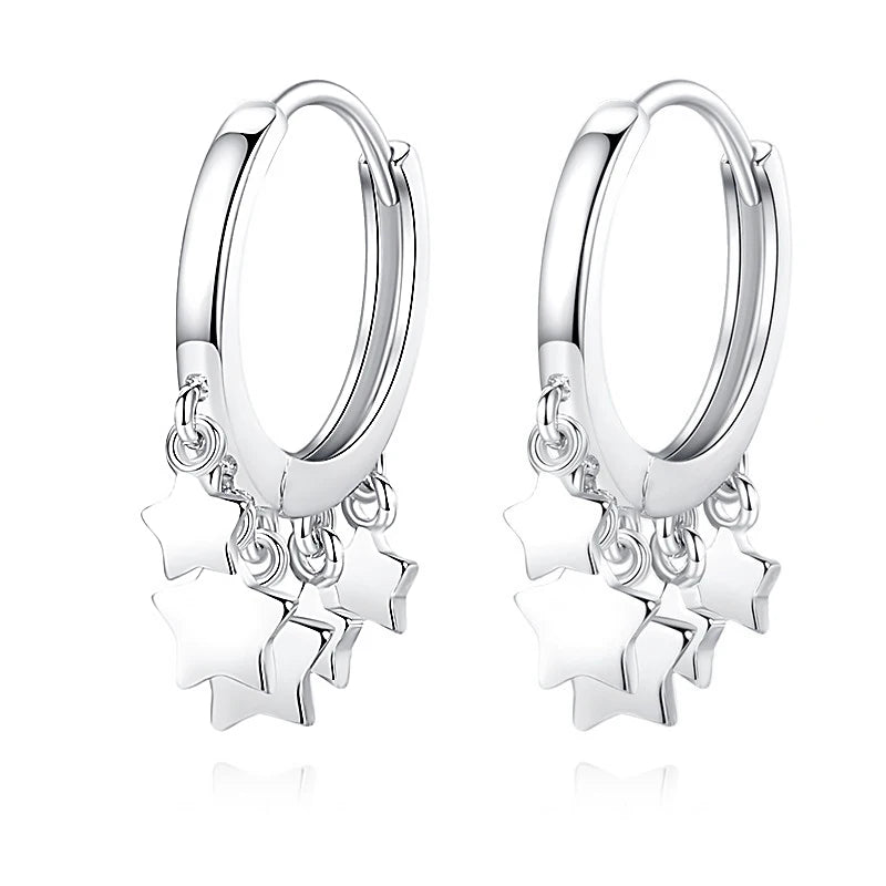 TrustDavis Original 925 Silver Earrings Star Tassel Charm Hoop Earring For Women Wedding 925 Sterling Silver Jewelry Gift DS1104