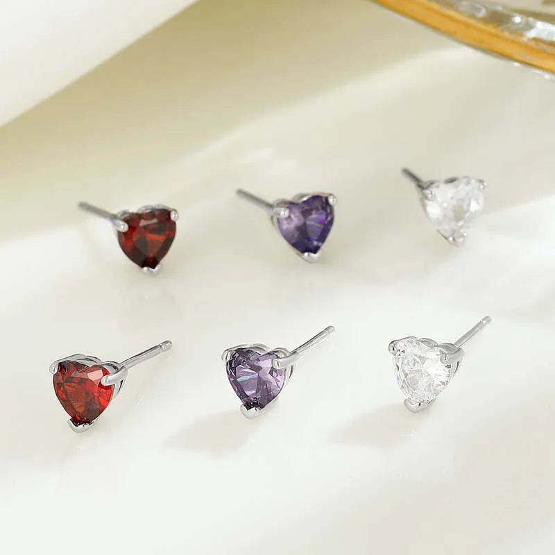 TrustDavis 2024 Real 925 Sterling Silver Colorful Heart-shaped Zircon Stud Earrings For Women Wedding Fine 925 Jewelry DS4497