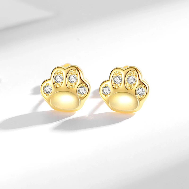 TrustDavis 925 Sterling Silver Women's Fashion Sweet Animal Cat Paw Earrings for Women Girls Jewelry Gift DS4438