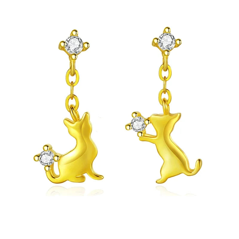 TrustDavis Real 925 Sterling Silver Cute Asymmetric Cats CZ Stud Earring For Women Daughter Birthday Gift Fine Jewelry DS4620
