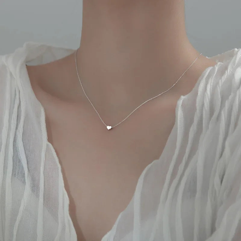 TrustDavis Genuine 925 Sterling Silver Fashion Romantic Mini Heart Necklaces For Women Wedding Anniversary Fine Jewelry DA1226
