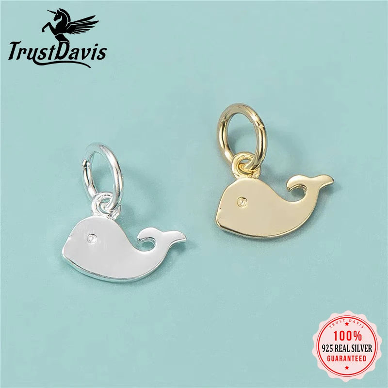 TrustDavis Real 925 Sterling Silver Fashion Little Dolphin Charm Pendant Handmade DIY Accessories Fine Jewelry Wholesale DZ1745