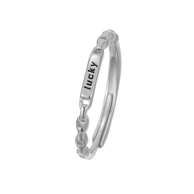 TrustDavis Real 925 Sterling Silver Women's Fashion Lucky Letter Ring Thin Stacking Letter Ring for Women Gift Jewelry DS4227