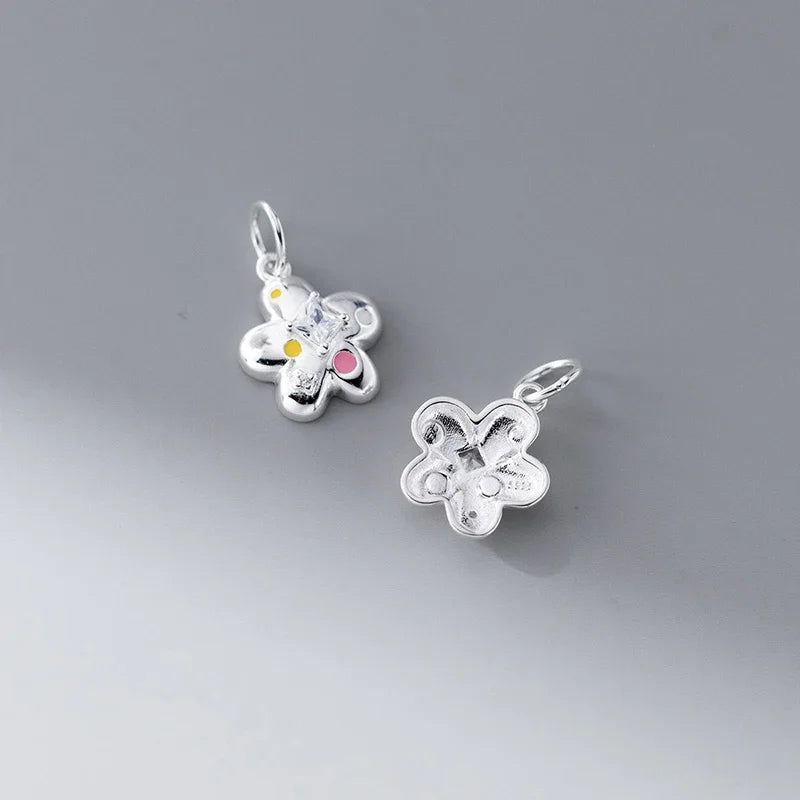 TrustDavis Real 925 Sterling Silver Cute sweet Flower Charm Pendant Handmade DIY Accessories Wholesale DZ1677