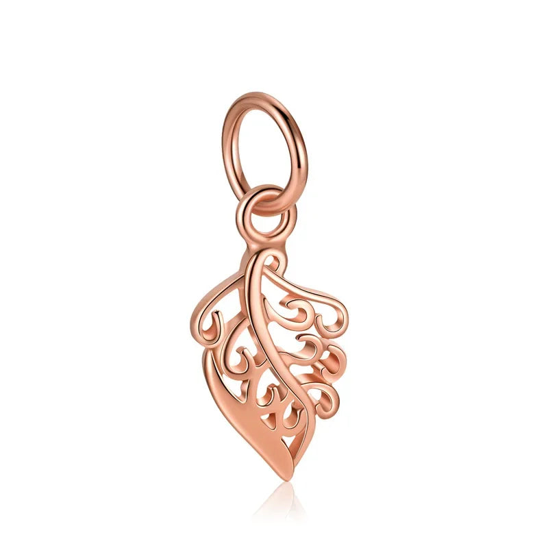 TrustDavis Real 925 Sterling Silver Cute Hollow Leaf Charm Pendant for Women Kids Handmade DIY Accessories Jewelry DH0048