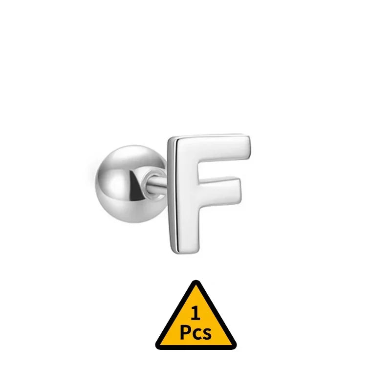 TrustDavis Real 925 Sterling Silver Stud Earrings 26 Letter CZ Screw Beads For Women Children Baby Minimalist Jewelry DA2559